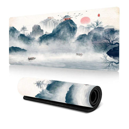 Ink Painting Cherry Blossom Non-Slip Rubber Mouse Pad Desk Mat showcasing ink-painting landscape, micro-fine cloth top and non-slip rubber base for gaming and office use