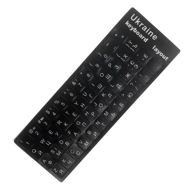 Laptop Keyboard Stickers for Ukrainian, Turkish, and More Languages - black laptop keyboard sticker sheet showing Ukrainian layout for easy multilingual typing
