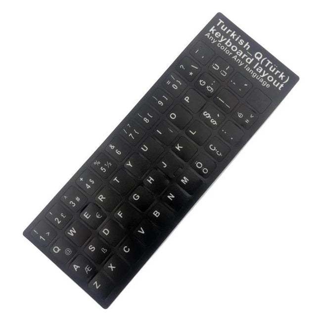 Laptop Keyboard Stickers for Ukrainian, Turkish, and More Languages - black laptop keyboard stickers showing Turkish and other language characters