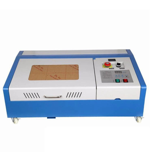Compact CO2 Laser Engraver for Wood and Leather Crafting - blue benchtop 12x8in unit for engraving wood, leather, bamboo and acrylic