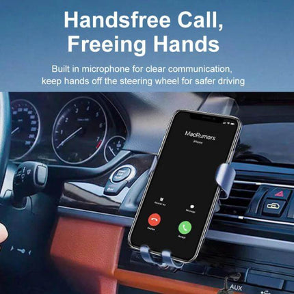 2-In-1 Car Bluetooth Audio Receiver And Transmitter showing hands-free call in car with phone mounted on dashboard