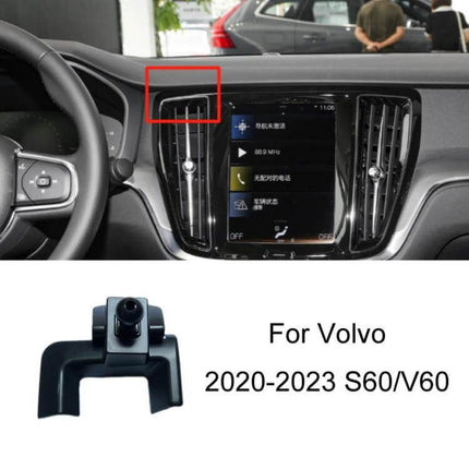 Volvo Car Dashboard Phone Mount For Navigation Bracket installed on Volvo S60/V60 dashboard air vent showing compact buckle-mounted plastic holder