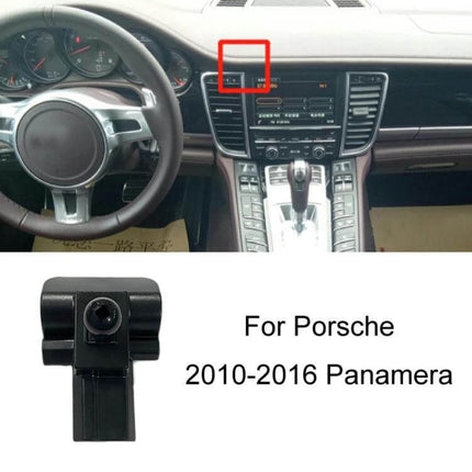 Porsche Car Phone Mount For Dashboard Clip On Holder installed on Porsche Panamera 2010-2016 dashboard, compact plastic clip-on phone holder