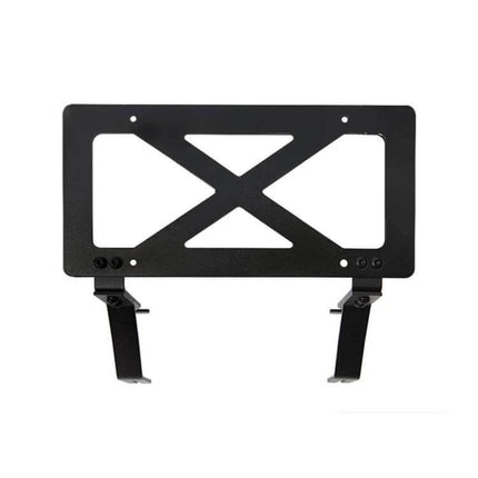 American Standard License Plate Frame for Tesla Models 3 and Y black metal mounting frame showing X-brace design and folding brackets