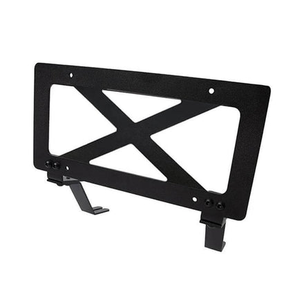 American Standard License Plate Frame for Tesla Models 3 and Y black metal mounting frame with fold-down brackets
