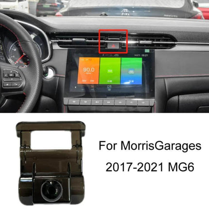 Left-Drive Car Dashboard Phone Holder for MG Models mounted on MG6 dashboard near center vent, clip-on mount for GPS and hands-free use