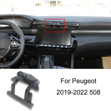 Peugeot Car Phone Holder Mount Dashboard Or Air Outlet Clip securely attached to Peugeot 508 2019-2022 air vent for hands-free navigation