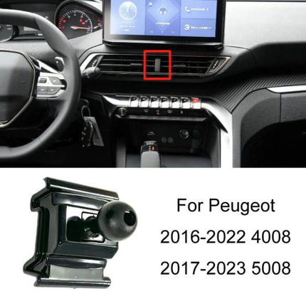 Peugeot Car Phone Holder Mount Dashboard Or Air Outlet Clip securely attached to Peugeot air vent for hands-free navigation and calls