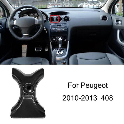 Peugeot Car Phone Holder Mount Dashboard Or Air Outlet Clip shown clipped to Peugeot 2010-2013 408 air vent and dashboard