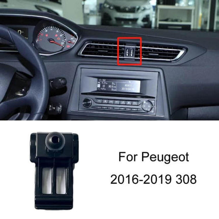Peugeot Car Phone Holder Mount Dashboard Or Air Outlet Clip securely attached to Peugeot 308 air vent for hands-free navigation and calls