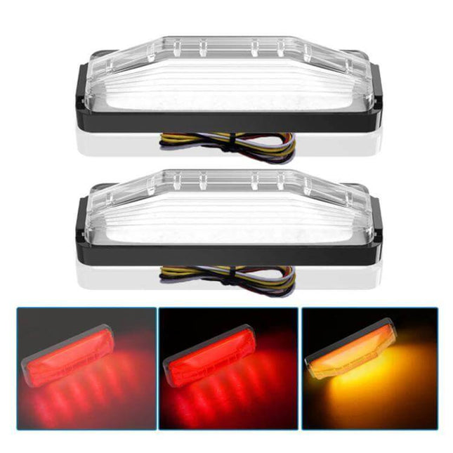 2 Pack 28LED Bi Color Brake Tail Lights For Vans And Trucks - compact 104x26mm ABS+PC LED rear lights dual-color brake and tail signal, 12-24V