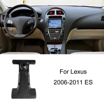 Car Dashboard Phone Mount With Integrated Base For Navigation clipped to Lexus 2006-2011 ES air vent, compact stable GPS holder