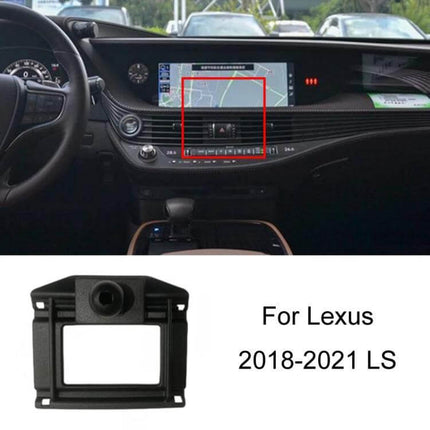 Car Dashboard Phone Mount With Integrated Base For Navigation clipped to Lexus 2018-2021 LS dashboard vent, showing navigation display and integrated base