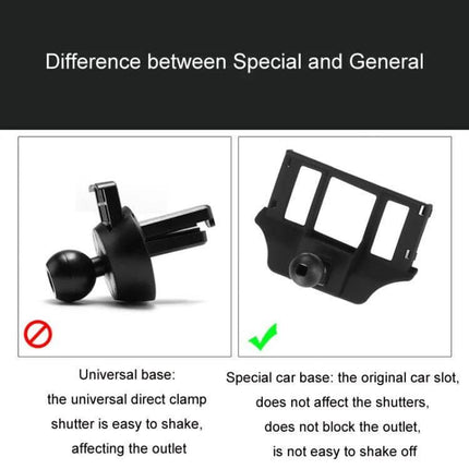 Car Dashboard Phone Mount With Integrated Base For Navigation showing comparison of universal vs special car base highlighting stability and no outlet blockage