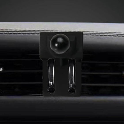 Car Phone Holder Bracket For Jaguar Dashboard Clip On Mount clipped to dashboard vent showing dual hooks and ball joint for secure mount