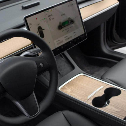 Tesla Model 3 Center Console Protection Sticker Carbon Fiber Grain applied on Model 3 center console armrest protecting from scratches