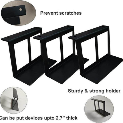 Durable Under Desk Metal Storage Stand for Laptops and Tablets - black steel holder prevents scratches, sturdy under-desk mount for devices up to 2.7" thick