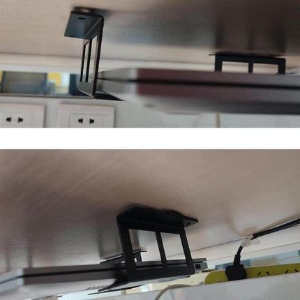 Durable Under Desk Metal Storage Stand for Laptops and Tablets mounted under desk holding a laptop to save space and improve airflow