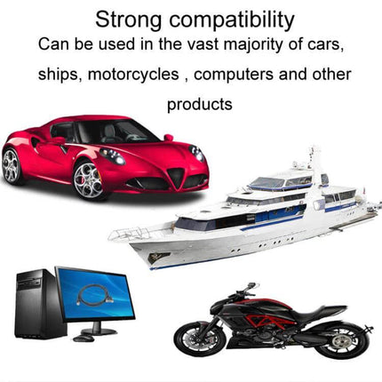 Instrument Panel Extension Cable for Car, Boat, or Motorcycle 1m showing car, boat, motorcycle and monitor compatibility