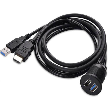 2m USB 3.0 And HDMI Car Waterproof Extension Cable black 2m in-vehicle extension with USB 3.0 and HDMI ports, waterproof panel mount and accessories