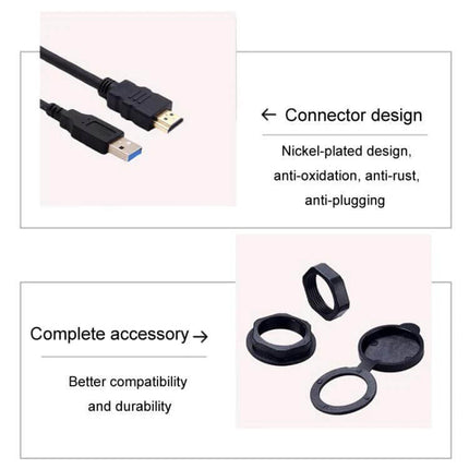 2m USB 3.0 And HDMI Car Waterproof Extension Cable showing USB3.0 and HDMI connectors and included waterproof mounting accessories
