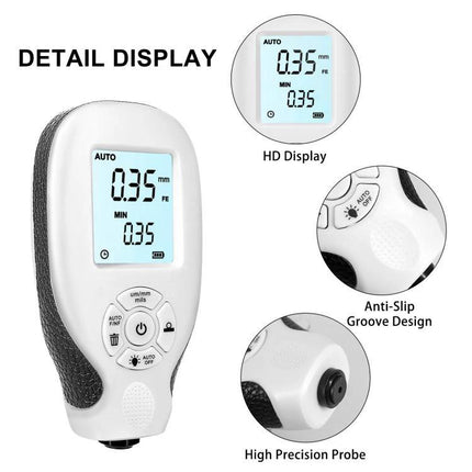 Precise Gauge for Measuring Coating Thickness on Surfaces handheld digital gauge with HD display, anti-slip grip and high-precision probe