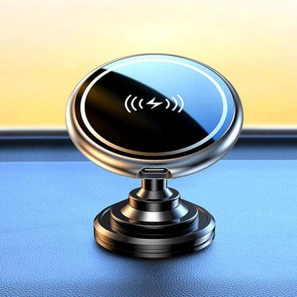 Car Magnetic Wireless Phone Holder 15W For In Car Charging - aluminum alloy magnetic 15W wireless charger with outlet and stick-on mount for navigation