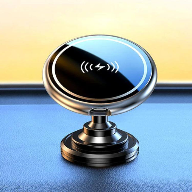 Car Magnetic Wireless Phone Holder 15W For In Car Charging - aluminum alloy magnetic 15W wireless charger with outlet and stick-on mount for navigation