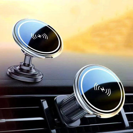 Car Magnetic Wireless Phone Holder 15W For In Car Charging - magnetic aluminum alloy holder with outlet-style and stick-on mounts for hands-free charging