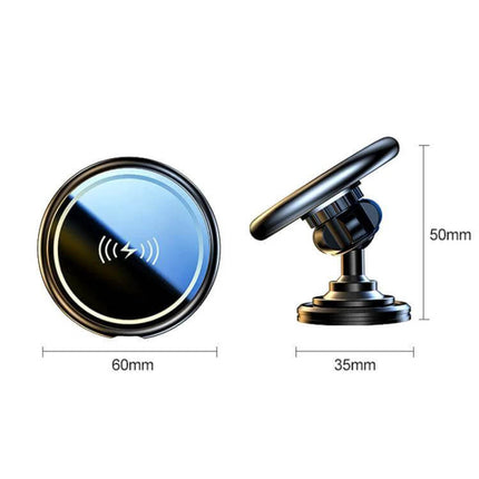 Car Magnetic Wireless Phone Holder 15W For In Car Charging - magnetic 15W wireless phone holder with outlet and stick-on mounts, aluminum alloy, 60mm face, 50mm height