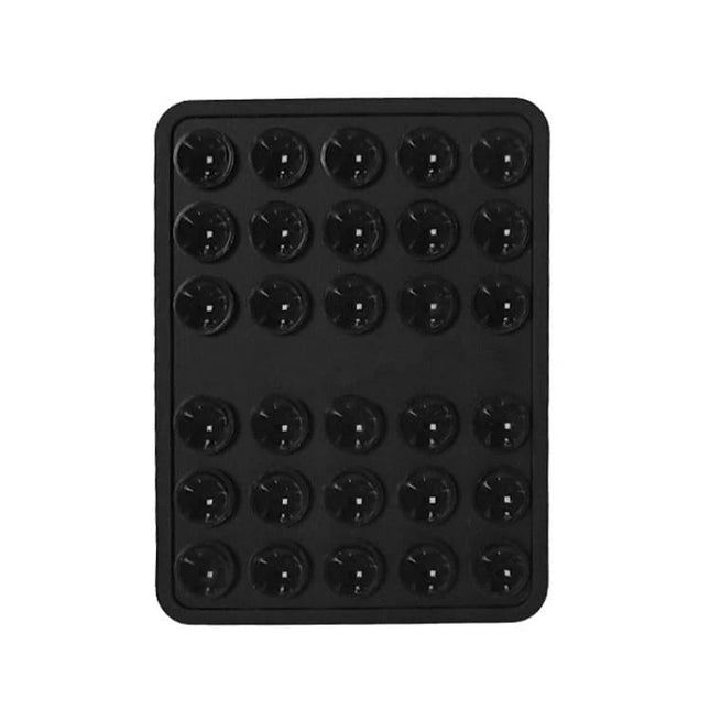 Silicone Double-Sided Suction Cup Holder for Mobile Phones on dashboard or desk, black silicone pad with multiple suction cups
