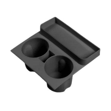Integrated Silicone Storage Cup Holder for Tesla Center Console - low-profile black silicone organizer with dual cup slots and long tray
