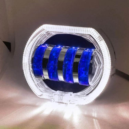 Motorcycle LED Headlight With Double Lens, 4 Color Options - 40W IP68 aluminum housing blue accent ring for motorcycles and e-bikes
