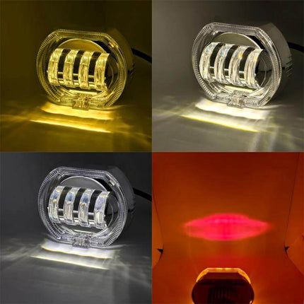 Motorcycle LED Headlight With Double Lens, 4 Color Options - 40W IP68 aluminum housing for motorcycles e-bikes tricycles, four color beam examples