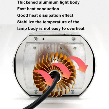 Motorcycle LED Headlight With Double Lens, 4 Color Options showing thickened aluminum body and cooling fins for heat dissipation