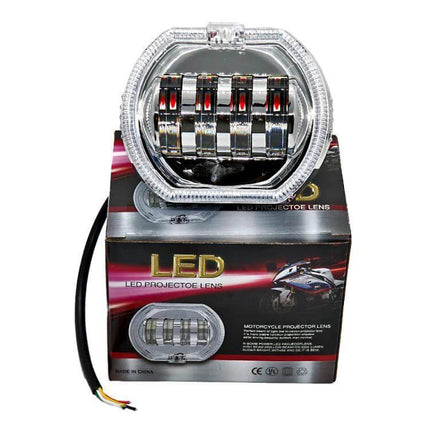 Motorcycle LED Headlight With Double Lens, 4 Color Options - 40W IP68 aluminum housing motorcycle LED headlight on box