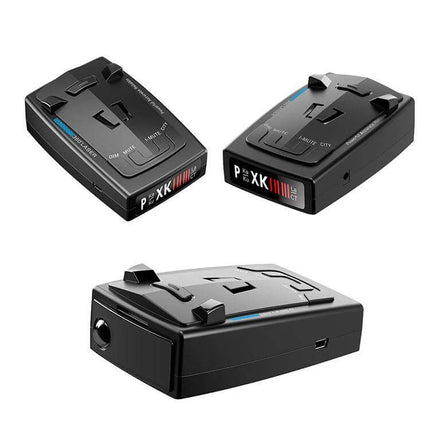 RAD2000 Car Lidar Speed Detector for Safe Driving - compact black radar and laser detector shown from three angles