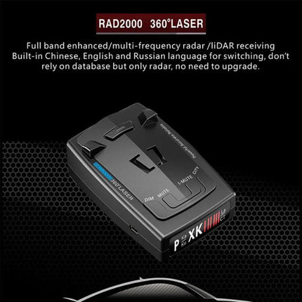 RAD2000 Car Lidar Speed Detector for Safe Driving black dashboard-mounted lidar speed detector with 360° laser and multi-band radar reception