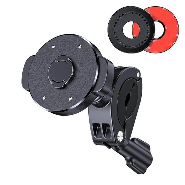 Snap-On Magnetic Ring Phone Holder For Bicycle Or Motorcycle mounted on handlebar with cushioned clamp and magnetic ring for secure hands-free riding
