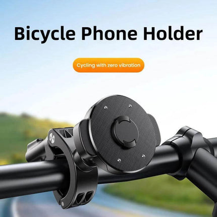 Snap-On Magnetic Ring Phone Holder For Bicycle Or Motorcycle mounted on handlebar showing cushioned clamp and magnetic ring for stable GPS use