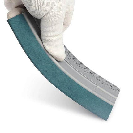 Auto Film and Wallpaper Scraper Tool with Graduated Scale — curved scraper with breathable felt edge and inch/cm ruler for film removal
