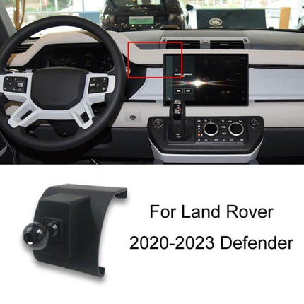 Phone Navigation Bracket for Land Rover Dashboard Mount showing snap-on dashboard installation in 2020-2023 Defender interior