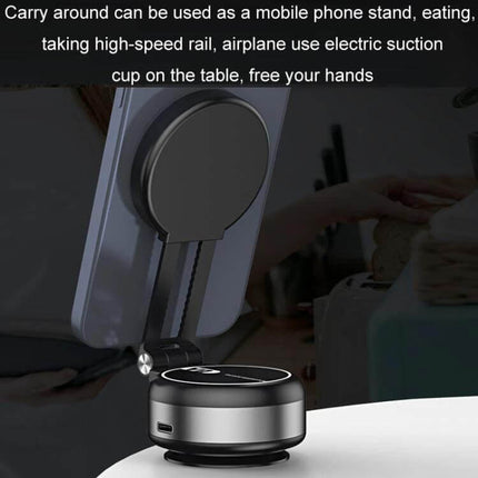 Car Navigation Vacuum Magnetic Suction Cup Multifunctional Bracket mounted on table with electric suction cup and magnetic phone holder, aluminum alloy and ABS