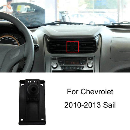 Chevrolet Dashboard Phone Mount Bracket For Navigation Snap-On Holder installed in dashboard vent of Chevrolet Sail 2010-2013, compact plastic snap-on bracket