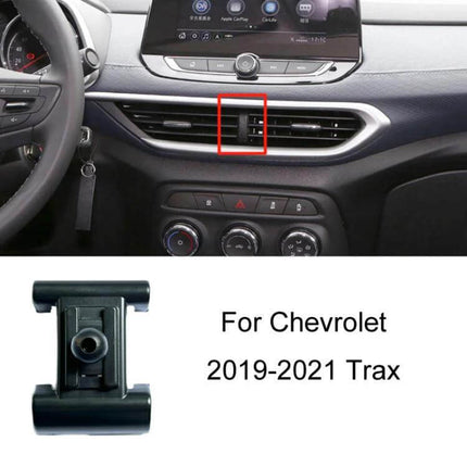 Chevrolet Dashboard Phone Mount Bracket For Navigation Snap-On Holder installed on Trax 2019-2021 air vent, compact plastic dash snap-on bracket