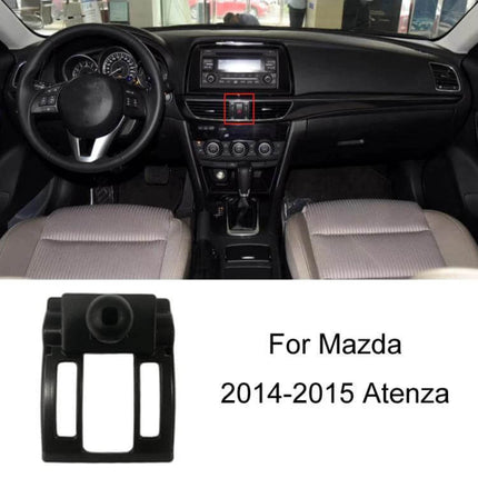 Mazda Car Phone Mount For Dashboard Air Vent Stable Fit shown installed on Mazda Atenza 2014-2015 dashboard and close-up snap-on vent clip