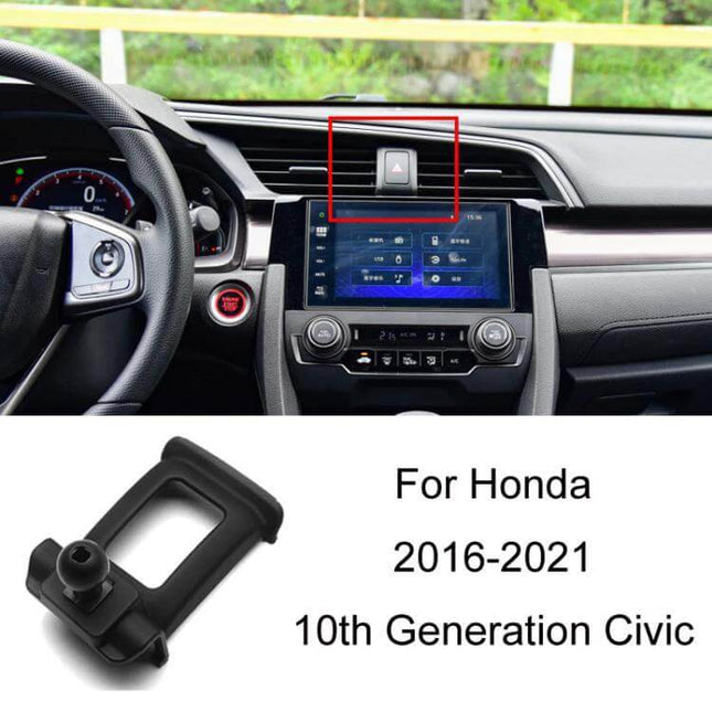 Honda Left Hand Drive Car Phone Navigation Holder Mount securely snapped on dashboard vent for 2016-2021 10th Gen Civic, stable hands-free GPS viewing