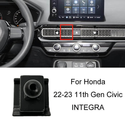 Honda Left Hand Drive Car Phone Navigation Holder Mount installed on dashboard air vent of Honda Civic/Integra showing snap-on base and ball joint