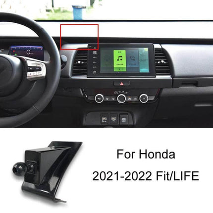 Honda Left Hand Drive Car Phone Navigation Holder Mount securely snapped to dashboard of Honda Fit/Life 2021-2022 for stable GPS and hands-free use