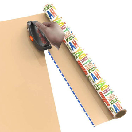 Roll Wrapping Paper Cutter With Handle For Gift Wrap cutting kraft paper from a roll with ergonomic handle and replaceable blade wheel